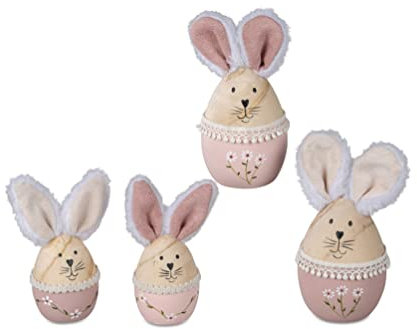 formano Dekorative Figur Hase Osterhase aus Holz mit Textil 10cm für EIN wunderschönes Osterfest 1 von 4 Stück