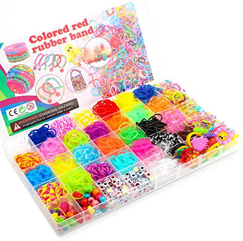 TOYESS 2500+ Loom Bänder Set für Kinder, DIY Loombänder Kasten Set Mit 32 Farben Gummiband für Armbänder und Anderes Zubehör, Armbänder Selber Machen Kinder, Basteln Geschenk für Junge Mädchen
