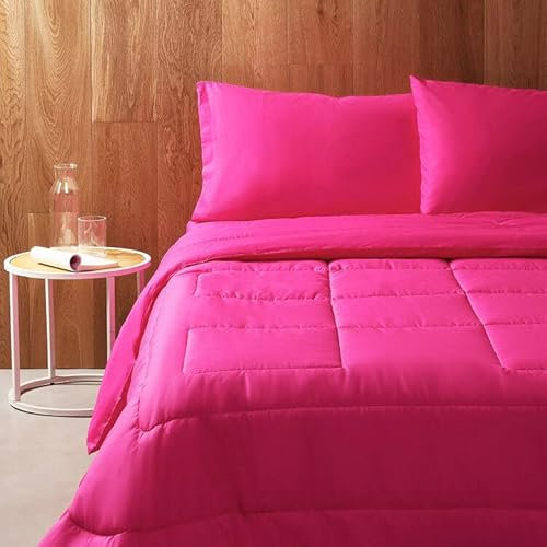Bassetti Caldo Piumone Invernale Letto Singolo una Piazza Morbida Trapunta Tinta unita Invernale in Puro Cotone Reversibile Ciclamino K1