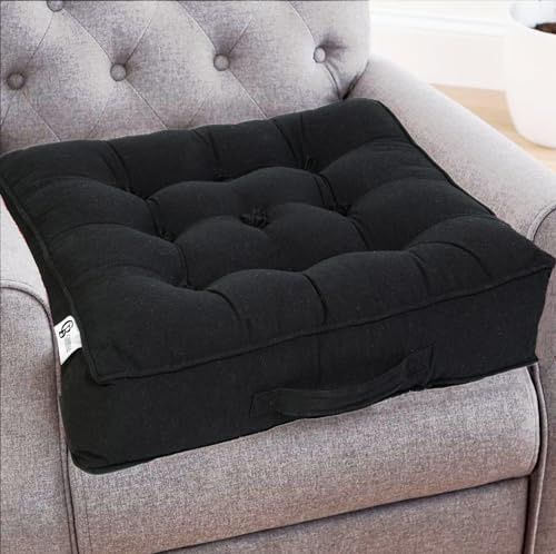Casabella Booster Cushion-Armchair Booster Cushion Large Bolster Seat Dining Chair 50x50+10cm Thick Floor Cushions, Pregnancy & Post-Operative Adults Chair Bolster Cushions Seat, Car Seat Sofa-Black
