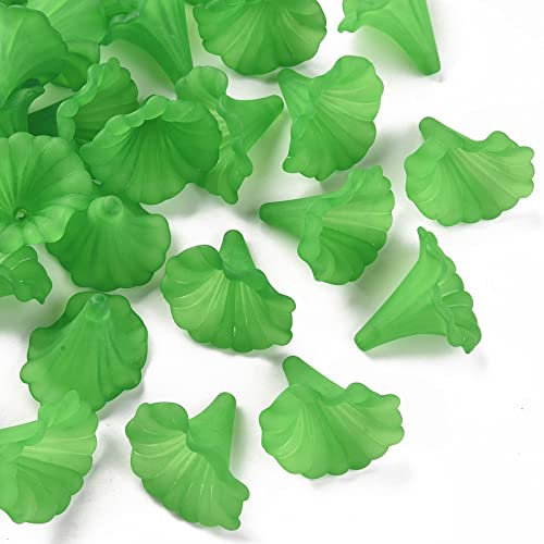 Craftdady 10 x Acrylperlen mit Blumen-Anhänger, Calla-Lilie, transparent, mattiert, Kunststoff-Blumenanhänger zum Basteln von Armbändern, Dunkelmeergrün