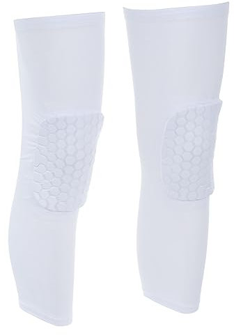 PATIKIL Rodilleras, 2 Paquete EVA Elástico Pierna Mangas Compresión Rodillera Acolchado para Hombre y Mujer - Baloncesto, Béisbol, Fútbol, Voleibol, Correr - Blanco, Mediano