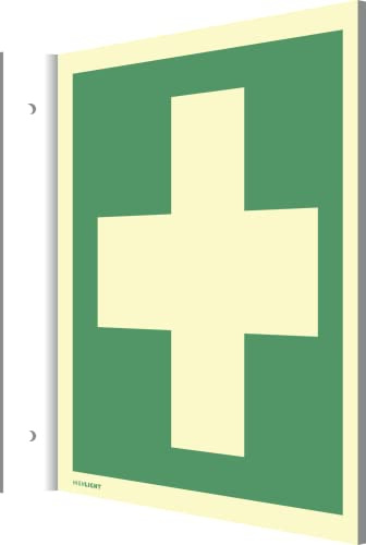 Dreifke® Fahnenschild Erste Hilfe, ISO 7010, Alu, nachleucht., 160-mcd, 200x200 mm