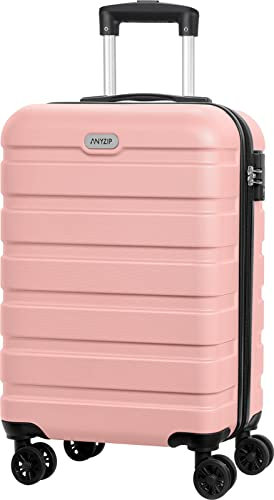 AnyZip Valise Trolley Cabine ABS PC Bagage à Main Léger Valises Cabine avec et Serrure TSA Bagage Cabine et 4 roulettes (Rose,M)