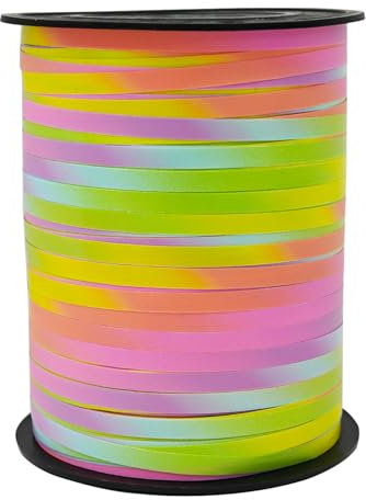 Macaron Bunt Geschenkband(457m x 5mm),Regenbogen Ballonband,Multicolor Ringelband für Bastelprojekte und Geschenke