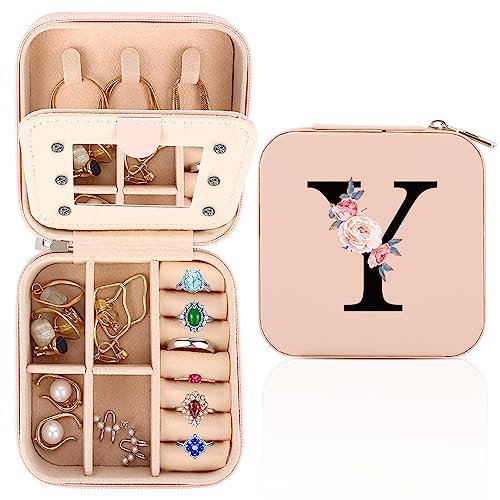 FIDWALL Boite a Bijoux de Voyage, Boîte à Bijoux Personnalisée A-Z, Boîte à Bijoux Portable, Petite Boîte de Rangement de Bijoux de Voyage Avec Miroir,Bijoux Enfants Fille,Boite a Bijoux Fille (Y)