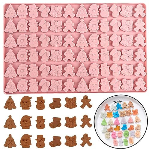 Orapink 1 Stück Weihnachten Silikon Schokoladenformen Lebkuchenmann, Weihnachtsbaum, Weihnachtsmann, Weihnachtsstrumpf, Schneemann und Glocke Form 3D Schokolade Süßigkeiten Formen für Weihnachten
