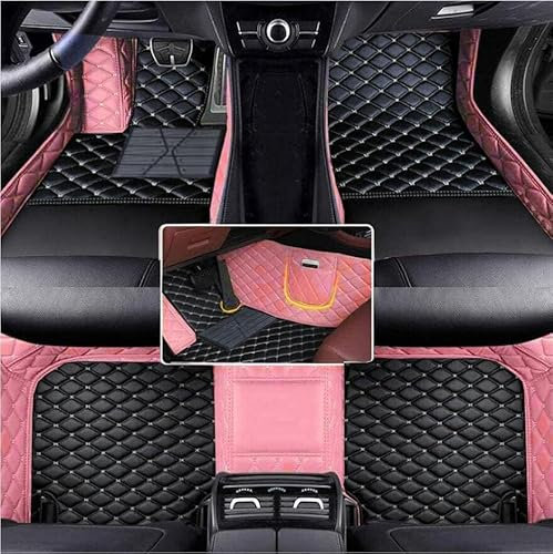 Nach Maß Auto Fussmatten - Allwetter wasserdichte rutschfeste PU-Leder Auto Fußmatten Set, Kompatibel mit 98% AutoMarke Modell (Rosa+Schwarz Beige)