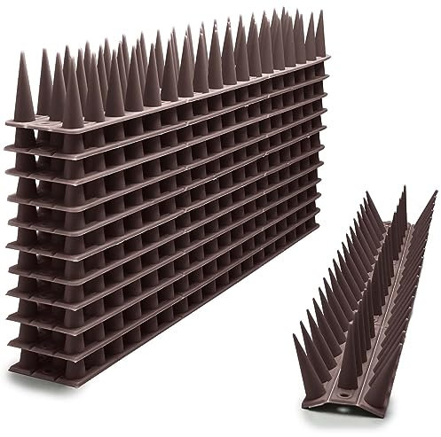 EWENYS Bird Spikes for Fence Tops, Plastic Fence Toppers and Roof Tall Spikes 1.46'' to Keep Pigeon Seagull or Animals Stop, Fox Squirrel Deterrent Fence Anti Climb for Garden Wall(Brown, 13ft)