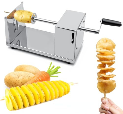 Coupe en Spirale Coupe-Pomme de Terre, Coupe-Frites en Acier Inox, Coupe-légumes avec Manivelle et Pieds en Caoutchouc Anti-dérapant pour Fruits, Pommes de Terre,carottes
