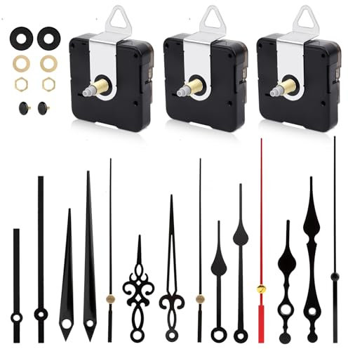 RISVOWO 3 Stück Uhrwerk für Wanduhr, Geräuschloses Uhrwerk Set, Uhrwerk mit Zeiger, Stilles Quarzuhrwerk Mechanismus Reparaturwerkzeug mit 5 Verschiedenen Paaren von Uhrwerk Kits DIY Reparatur Ersatz