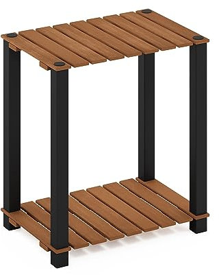 Furinno Pangkor Estante para Plantas de Interior y Exterior, Engineered Wood, Natural/Negro, 2-Tier