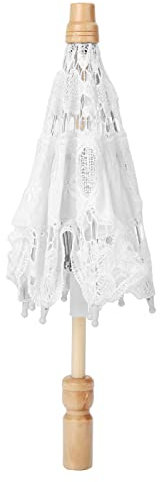 Lwuey Broderie Élégante Parapluie,Parapluie DéCoration de Mariage Blanc Dentelle Mini en Vintage Photographie Décoration Pliant Mariée Parasols Fleurs Fait à la Main pour Concerts Théâtres Fourniture