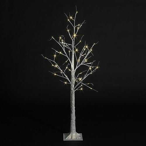 YöL Snowtime 1.5m Birch Tree with 64 Warm White LEDs Light Up Christmas Tree Indoor Outdoor Decoration