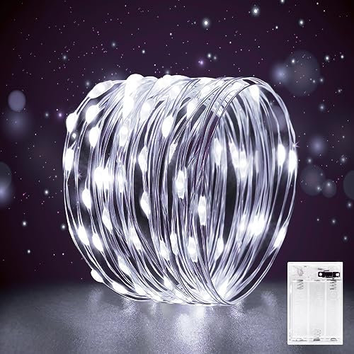 FFZZKJ Fairy Lights Battery Operated for Bedroom Indoor 3M 30LED Battery Powered Timer LED Lights Micro String Lights Copper Wire Fairy Light for Christmas Decorations Wedding Party, Cold White