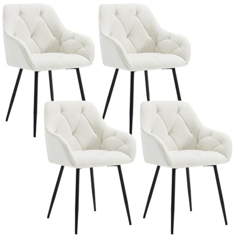 WOLTU Esszimmerstühle 4er Set, für Esszimmer Wohnzimmer, ergonomische Küchenstühle gepolstert mit Armlehnen, Metallbeinen, Sitzfläche aus Samt, Creme