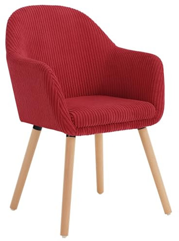 WOLTU Esszimmerstühle 1er Set, für Schlafzimmer Küche Wohnzimmer, Küchenstühle gepolstert Modern, mit Armlehnen, Massivholzbeinen, Sitzfläche aus Cord, Rot