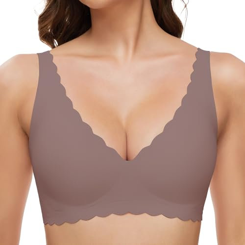 GXOULRRA Komfort Tief V BH Damen ohne Bügel Nahtloser Bügelloser BHS Klassische Soft Bustier Seamless T Shirt Bequem Bralette mit zusätzlicher Grau L