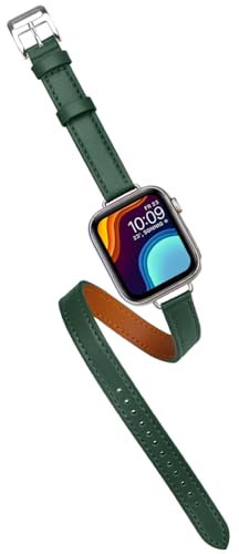 YISIWERA Lederband Kompatibel für Grün Apple Watch Band Damen 38mm 40mm 41mm Echtes Leder Doppelter Tour Schlank Uhrenarmband für iWatch Series 9/8/7/6/5/4/3/2/1 SE