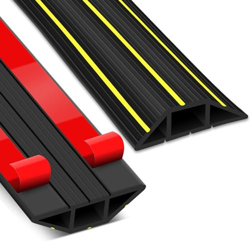 Floor Cable Cover, 1 Meter Floor Cable Protector, Self Adhesive, Rubber Wire Covers for Cables with 3 Cord Channels, Heavy Duty Floor Cable Tidy for Indoor Outdoor, Black
