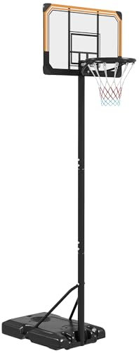 SPORTNOW Canestro Basket a 6 Altezze Regolabili con Base Riempibile e Rotelle, in PC, Acciaio e Poliestere, Nero