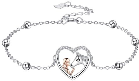 Yinsen Pferd Armband für Damen 925 Sterling Silber mit Herz Anhänger Armbänder Damen Verstellbar Armkette Valentinstag Muttertag Geburtstags Weihnachten Geschenk für Sie Frauen Freundin
