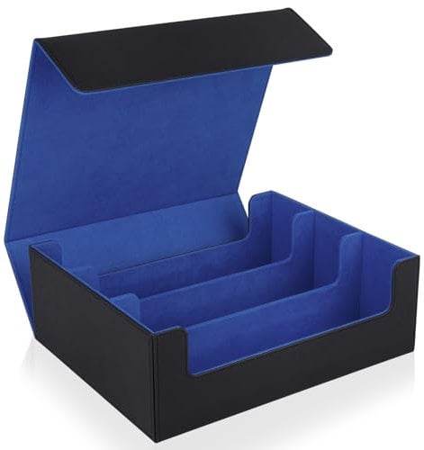 TOPTAN Card Deck Case Organizer for Trading Cards, 1800+ PU Leather Card Deck Storage Box with Magnetic Closure for MTG TCG Yugioh Sport Cards, Black and Blue