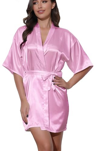 Starblazia Peignoir Satin Femme Kimono Femme Soie Court avec Ceinture Peignoir Mariée Bridesmaid Robes de Chambre Demoiselle d'honneur,XL,Rose Foncé