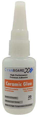 Cyanboard, pegamento cerámica 20 GRS. Adhesivo extra fuerte, resistente al agua y altas temperaturas, para cerámica y porcelana. Reparación de vajilla, adornos, miniaturas, tazas, etc.