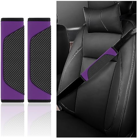 2 Stück Gurtpolster Auto - Carbonfaser-Sicherheitsgurt Polster für Schulter Schutz & Auto Deko - Universelle Auto Zubehör Innenraum Autogurt Polster für Auto LKW SUV Wohnmobil (Lila)