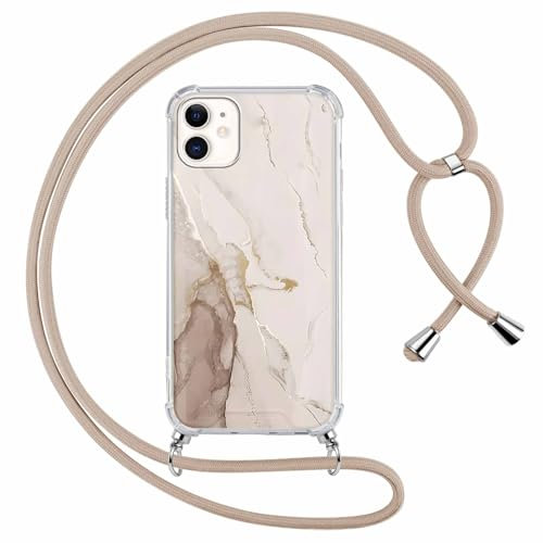Yoedge Handyband Handyhülle für iPhone 11 6,1 Hülle mit Band, Durchsichtig Aesthetic Muster Marmor Mädchen Case mit Kordel zum Umhängen, Weiche Silikon TPU + PC Stoßfest Schutzhülle Cover, 03
