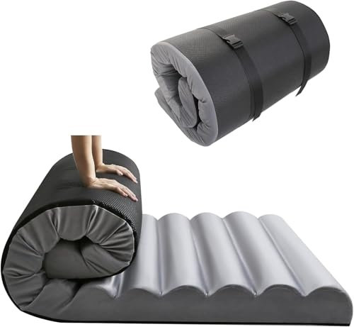 MeMoreCool Aufrollbare Bodenmatratze 200x120cm, 10cm Dick Faltbare Futon Matratze, Schwamm mit Hoher Dichte Klappmatratze, Gästematratze, Reisen, Autozelt, Grau