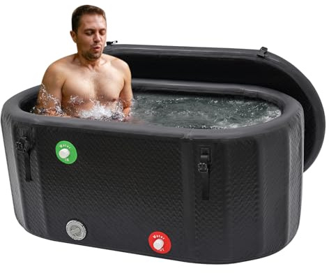 Eisfass Tragbare Kalte Tauchwanne mit Deckel und Luftpumpe Wasserkühlung Kompatibel 150x80x67CM für Kältetherapie Regeneration nach dem Sport Außen oder Innen