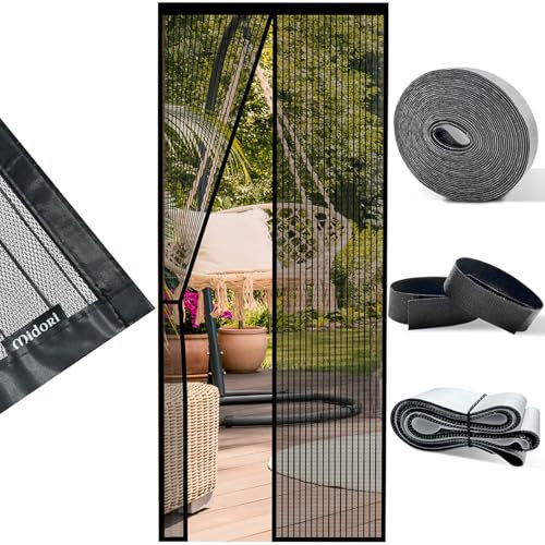 Midori Fliegengitter Tür Insektenschutz | 100x240 cm Magnet-Vorhang für Balkontür Terrassentür | Langlebiges Moskitonetz mit 4 cm breitem Klettband