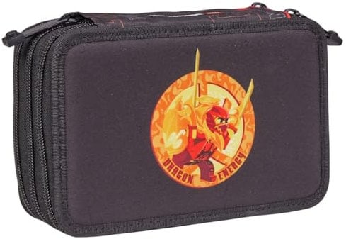 SKANDO BAGS 3-lagiges Etui mit Inhalt Lego® NINJAGO®, Dragon Energy: 3 Fächer mit Reißverschlüssen. Enthält Bleistifte, Farbstifte, Radiergummi, Anspitzer, Lineal und mehr. Elegant und organisiert.
