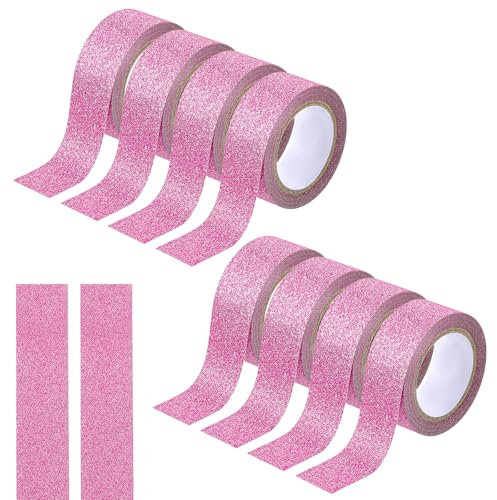 Styquenzer Pink Glitter Washi Tape, 8 Rolls Crafting Tape Pink Painters Adhesive Tape Glitter Tape for Crafts Glitter Border Masking Tape for Festival Decoration Scrapbooking Gift Wrapping 0.6 Inch