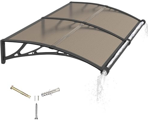 Auvent de Porte d'entrée 100x150cm Toit Marquise en Polycarbonate Porte Résistante Toit Abri Protection Contre La Pluie et UV Protection Contre la Pluie et la Neige