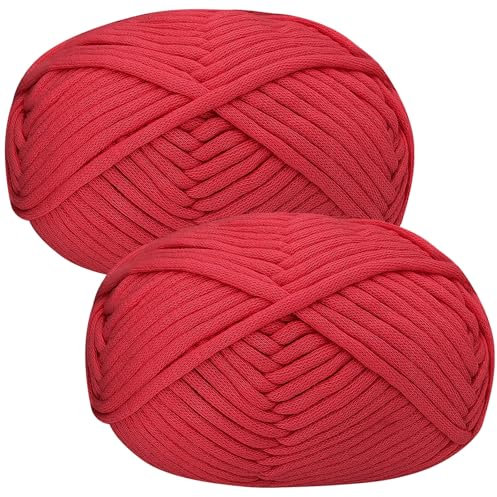 Häkelgarn Baumwolle Häkelwolle Chenille Wolle zum Häkeln 2 X 50g Häkelwolle,Red Yarn Dickes Baumwoll-Nylon-Mischgarn