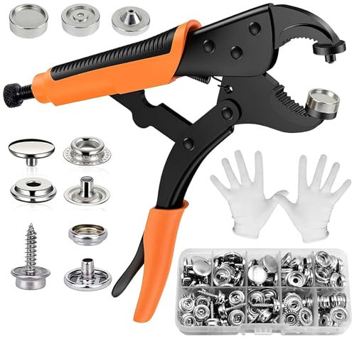 Polegas Heavy Duty Snap Fastener Tool Kit, Adjustable Snap Button Plier with 3 Dies and 30 Sets Metal Poppers Fasteners, Press Studs Snap Fasteners kit for Canvas Leather Boat Cover Replacement