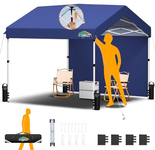 3x3m Pavillon, COBIZI Faltpavillon 3x3 Wasserdicht Stabil mit 1 Seitenteilen,One Push Pop Up Gartenlauben, Gartenpavillon Partyzelt für Garten, Party, Festival, Hochzeit, UV50+, Kobaltblau