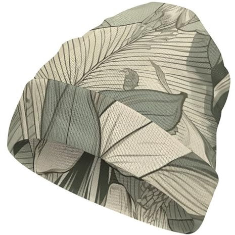 FZQVSWTX Strickmütze für Damen und Herren, niedlich, einfache Striche von Pflanzen, bedruckt, modisch, weich und warm, Strickmütze mit Bündchen, einfache Striche von Pflanzen, Größe 3XL, Simple