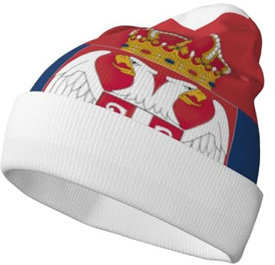 JEJEA Warme Wintermütze, Motiv: Flagge von Serbien, Unisex, modisch, gestrickt, mit Bündchen, warme Mütze für Erwachsene, kaltes Wetter, Totenkopfmütze, Schwarz, Schwarz , Einheitsgröße