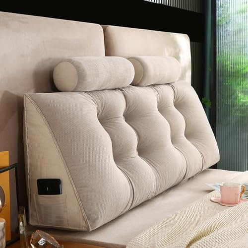 ZF YLYH Keilkissen Lang Rückenkissen für Bett: Bequemes Lesekissen Abnehmbar Sofa Lendenkissen Dreieckiges Hohen Rückenlehne Kissen mit Nackenstützkissen (Light Gray, 80cm(1*Pillow))