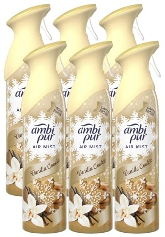6 X 185 ml Ambi Pur Air Mist Air Freshener Spray - Vanilla Cookie