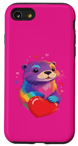 Hülle für iPhone SE (2020) / 7 / 8 Otter-Shirt – bunte Otter-Herz-Grafik