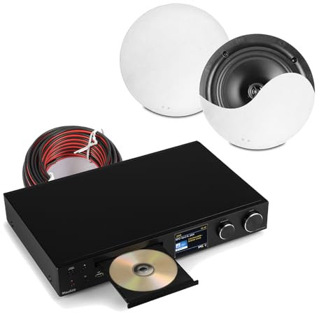 Audizio Ceiling Speaker System Package with CD HiFi System, Bluetooth, DAB+ & Internet Radio, TV Input, Ceiling Speaker Kit for Home, 2x 6.5 Coaxial Speakers