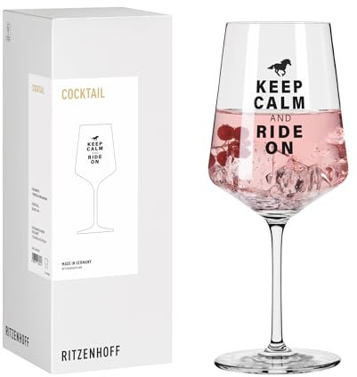 RITZENHOFF 8084004 Cocktail-Glas 500 ml, Serie Reitgold mit Spruch Keep calm and ride on, Pferd schwarz - Made in Germany