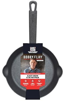 GreenPan x Bobby Flay 8” Cast Iron Pre-Seasoned Skillet with Helper Handle, Professional Grade Heavy Duty, Induction Suitable, Versatile Stovetop, Oven, BBQ, Fire & Grill, Indoor & Outdoor Use, Black