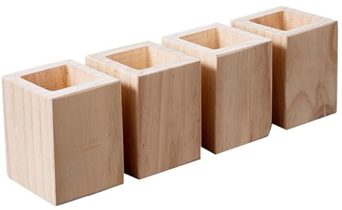 OUCONGK 4 Pièces Rehausseurs De Lit en Bois Massif Robustes, Rehausseurs De Lit Carrés en Bois Massif, Hausse des Meubles, Rainures Carrées, pour Tous Types De Meubles, Tels Que Lits, Canapés, Tables