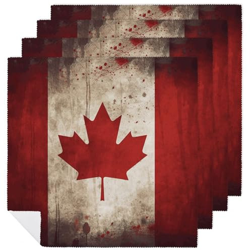 Stoffservietten mit Kanada-Flagge, 4 Stück, waschbar, ultraweich und langlebig, Einweihungsgeschenke, zarte Stoffservietten für Hochzeit, Party, Abendessen, Dekoration, 47 x 47 cm